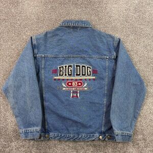 Vintage Big Dogs Denim Jacket Mens Large Blue Trucker American '83 Embroidered